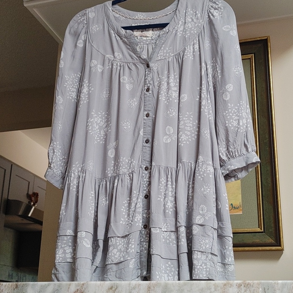 Anthropologie Holding Horses Gray & White Rayon Tunic Top w Pockets S